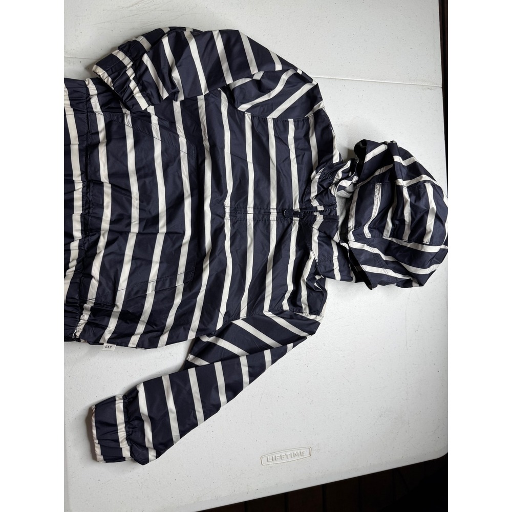 Gap Kids Navy Blue White Striped Windbreaker Hooded‎ Jacket Jersey Lined 3 Years